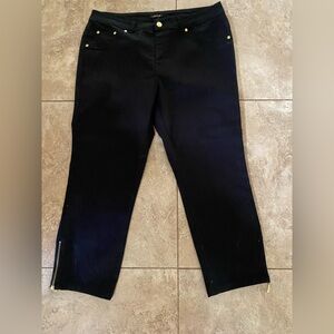 NWT IMAN L Jeans Black Capri Stretch Zip Cuff Pants Gold Hardware Large Lg